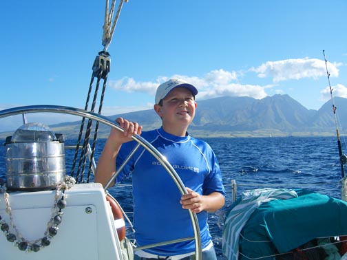 Dylan Vecchione sailed around Maui and took pH water samples to see if there was a pattern to water acidity. Photo by Maurizio Vecchione